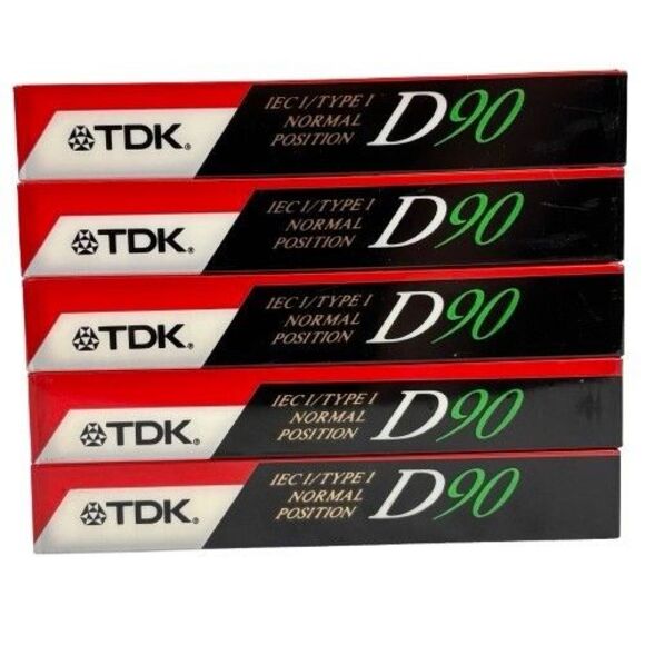 Lot 5 New Sealed TDK D90 Normal Position TYPE I Blank Audio Cassette Tapes 1990 - Picture 1 of 10